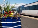 Flowers on the northbound platform at Kirkcaldy Railway Station